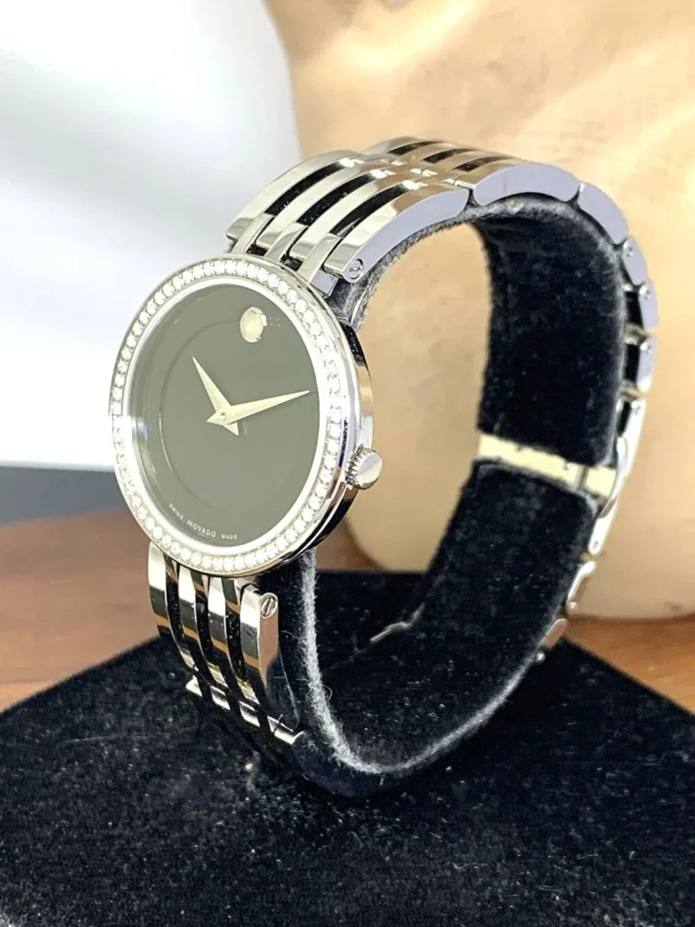 Movado Womens Watch 0607052 Esperanza Diamond Swiss Quartz Black Dial Steel 28mm